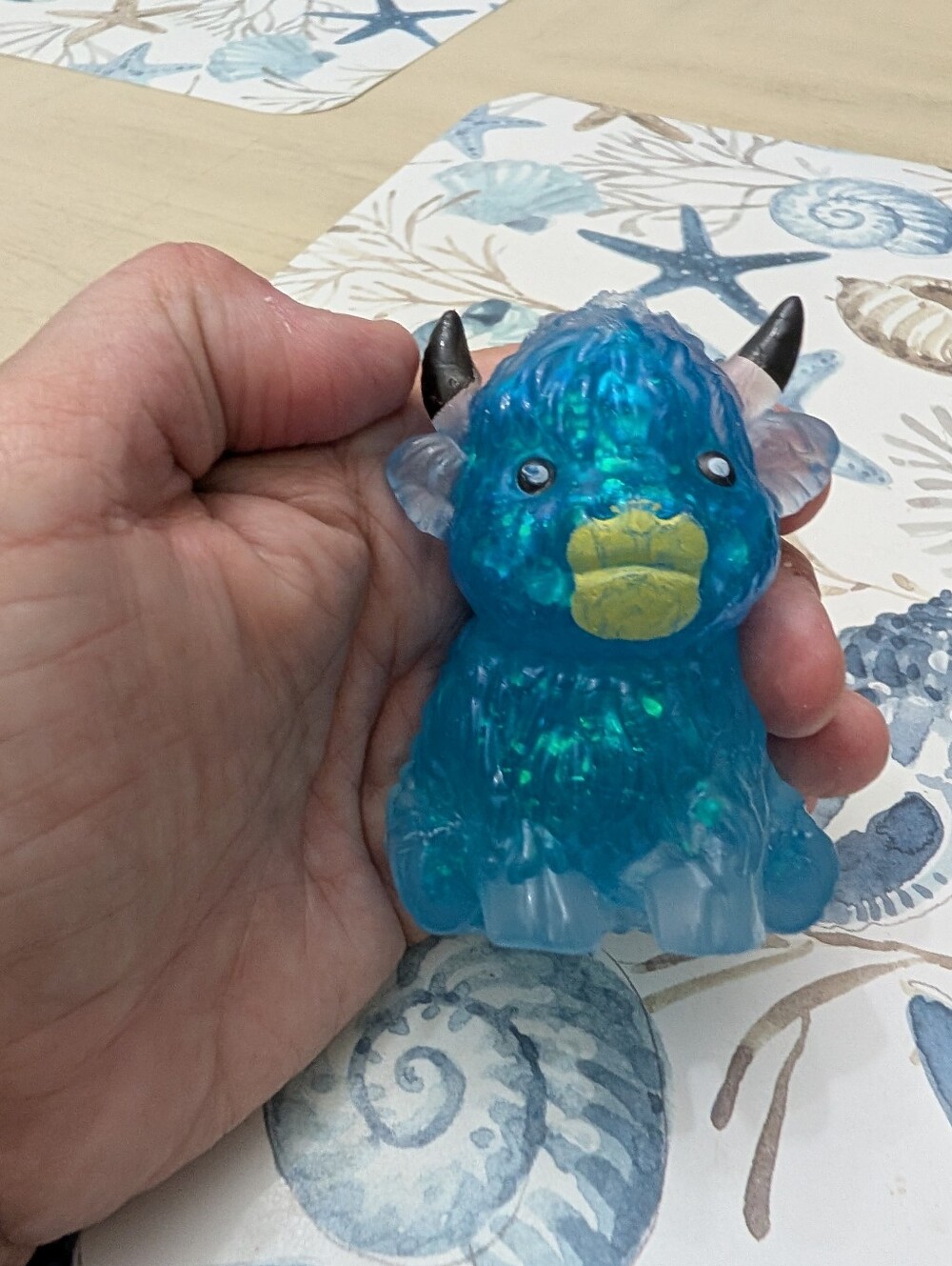 Blue Iridescent Hyland Cow Squishy Toy for Kids
